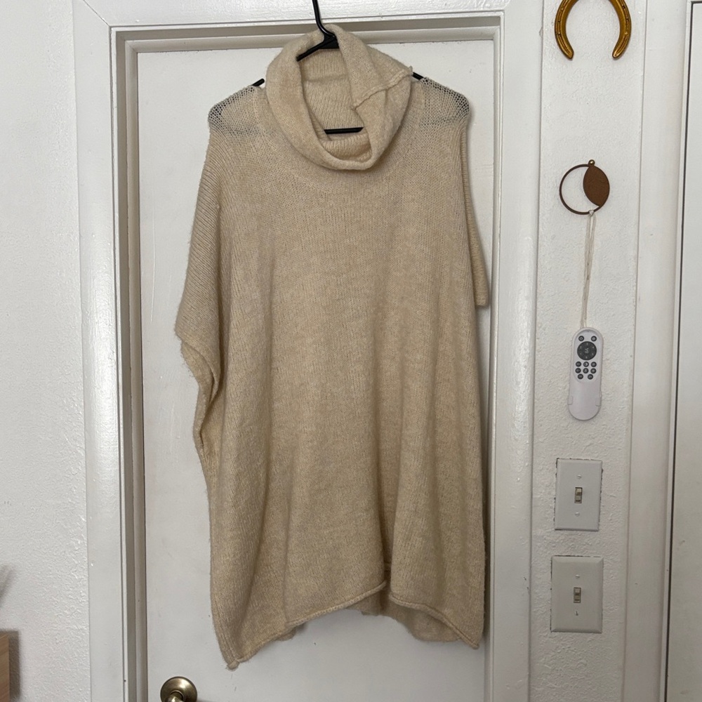 Cozy Cream Turtleneck Poncho Sweater for Women